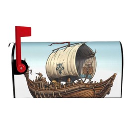 YYHWHJDE letterbox Cover Waterproof Oxford Cloth Accommodates Standard Size or Large Size mailboxes Cartoon Old Viking Boat Picture 25.5x21 in
