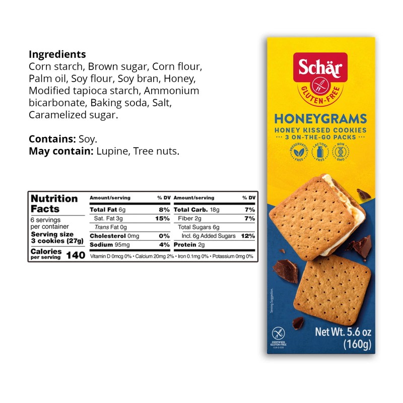 Unbranded (3 pack) Schar Gluten Free Honeygrams, Honey Cookies, 5.6