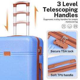 Krute Carry On Luggage 22x14x9 Airline Approved Hard Shell Suitcases with Wheels 20in PC+ABS TSA Approved Carry On Suitcase (LightBlue)