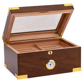 Quality Importers The Milano Elegant Cigar Humidor, Tempered Glasstop, Cedar Spanish Divider, Brass Ring Glass Hygrometer, Holds Up to 100 Cigars