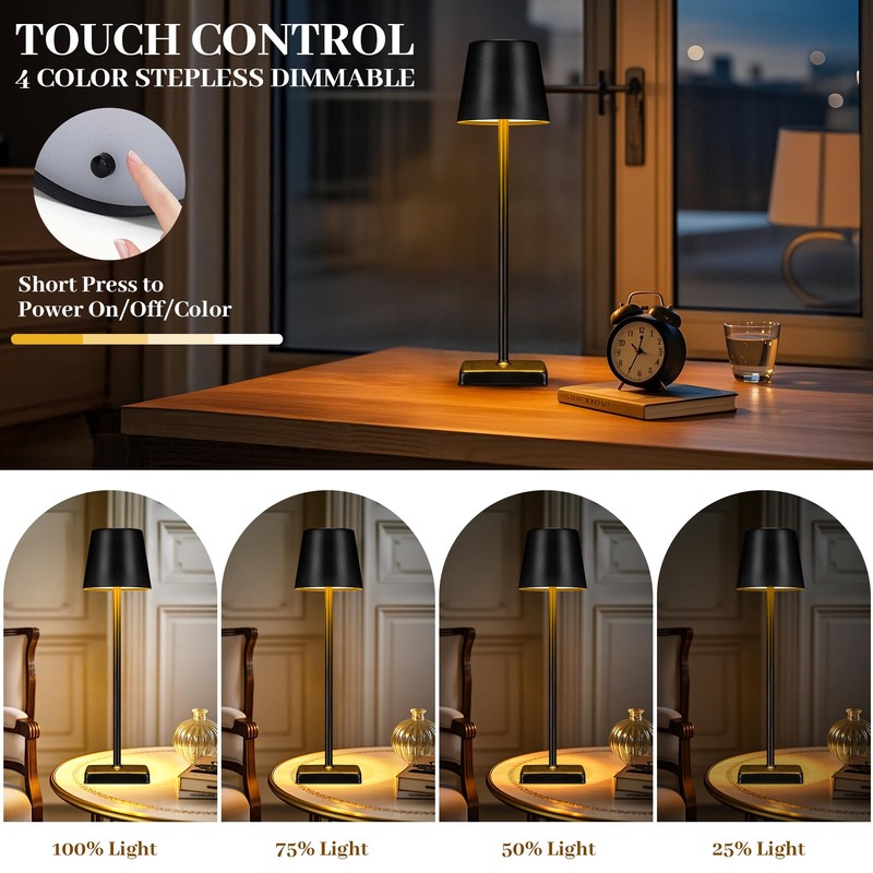 Livinlarge Cordless Table Lamps,Rechargeable Outdoor Solar LED Lamp,Portable USB Desk