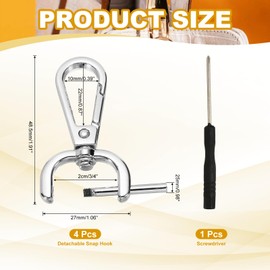 YELARXI Swivel Clasps Hook, 3/4 Inch ID Detachable Snap Hook W/Screw Bar D Ring Claw Clasp with Screwdriver Fit for Lanyard Bag Leather Craft Purse Hardware DIY Bag (4 Pack, Silver White)