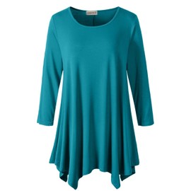 LARACE Plus Size Tops for Women 3/4 Sleeve Shirts Tunic Tops Loose Fit Basic Lady Clothes (3X, Lake Blue)