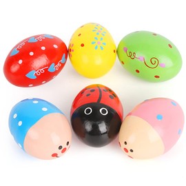 SallyFashion Wooden Percussion Musical Egg Maracas Egg Shakers, 6 PCS, Random Pattern, Halloween Props