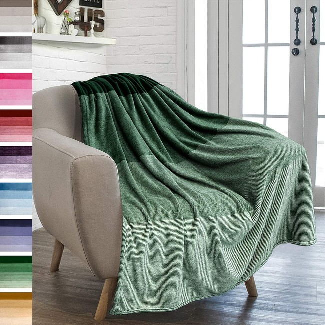 PAVILIA Flannel Fleece Ombre Throw Blanket for Couch | Super Soft Cozy Microfiber Couch Blanket | Gradient Decorative Accent Throw | All Season, 50x60 Inches Green