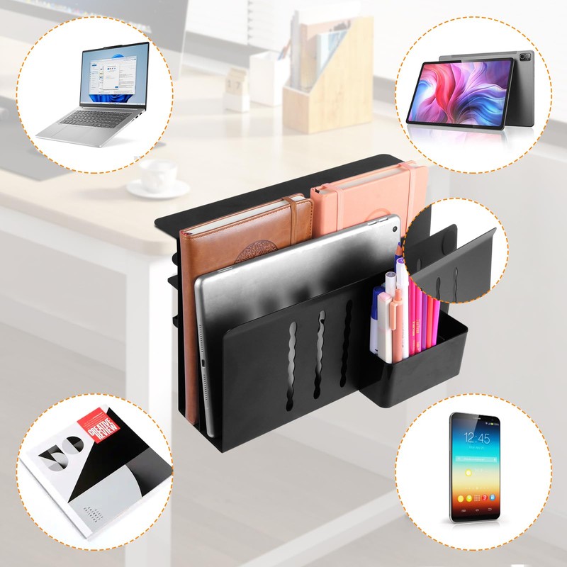 CIBOTIES Desk Side Storage, 2 Tier Steel Hanging Organizer, No
