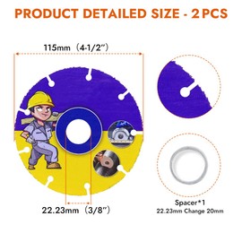 2 Pieces Saw Blade for Angle Grinder, 115 mm Cutting Disc Wood with 22.23 mm Bore, Carbide Wood Flex Disc for Wood, Plywood, Hard Wood, Plastic, Rubber