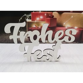 Melis Decorative Lettering "Frohes Festival" - Christmas Wooden Christmas Decoration in White - 20 cm