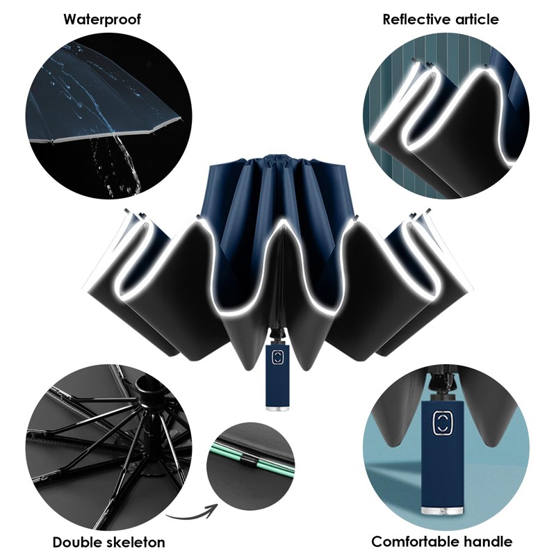 Sykrawki Windproof Inverted Umbrella with 10 Ribs, Automatic Open/Close, Compact,