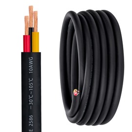 10 Gauge 3 Conductor Electrical Wire 10/3 Wire 50FT 600V 10 AWG 3 Wire Cable for Motor Leads, Portable Lights, Battery Chargers, Machinery，Large Speakers, Etc (10AWG-3C, 50FT)