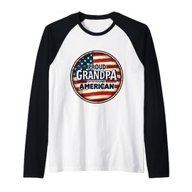 Proud Grandpa Of A Young American Granddad Grandchild USA Raglan Baseball Tee