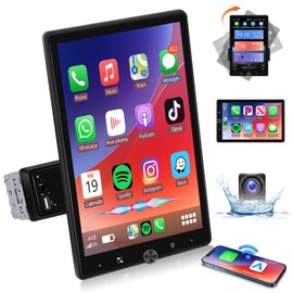 10.4" Single Din Single Din Touchscreen Car Stereo with Wireless Carplay& Android Auto, Adjustable Car Radio with Bluetooth, Mirror Link, FM Radio, Subwoofer, SWC, Backup Camera