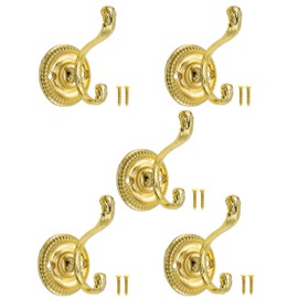 Fuxxer® Antike Garderoben-Haken, Eisen-Haken, Antik Design, 75x50mm, 5er Set, Messing, Gold