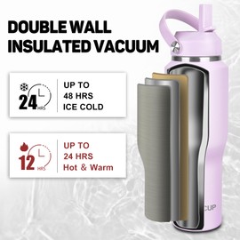 ABOTOCUP 32oz Insulated Water Bottle, Fit in Any Car Cup Holder, Water Bottle with Straw Lids, Stainless Steel Insulated Water Flask Double Wall Leak-proof BPA Free to Keep Cold&Hot