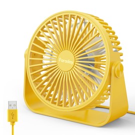 FARADAY USB Desk Fans 5 Inches Portable Table Fans 360° Head Rotation Small Personal Desktop Fan for Home Office, 3 Speeds, Yellow
