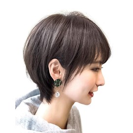 Wig, Bob, Full Wig, Real Whorl, Women's Wig, All Wig, 100% Human Hair Wig, Volume Up, Breathable, Natural, Breathable, Easy to Install (Dark Brown)