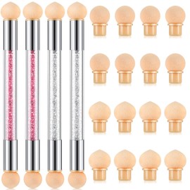 Maitys 4 Pcs UV Gel Gradient Sponges Pens with 16 Pcs Replacement Head Nail Sponges for Ombre Double Head Brush for Nail Art Manicure DIY Tools(Pink, White)