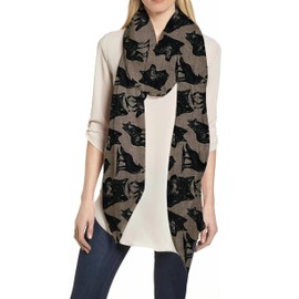 Lina & Lily Wolf Animal Print Women's Scarf Shawl Wrap Lightweight (Brown & Black)