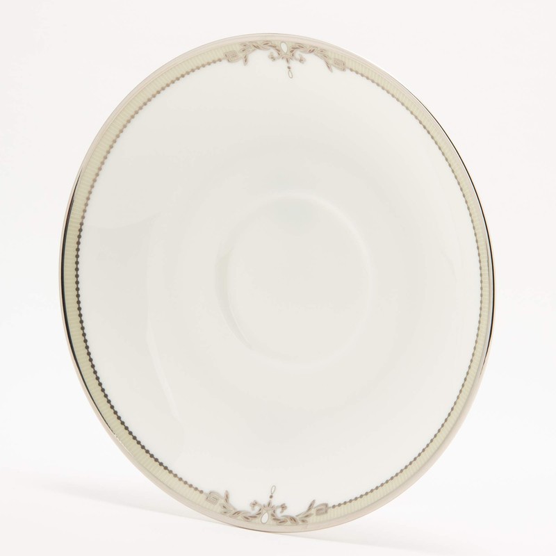 Narumi 51008-1946 Cup Saucer, Thin Pearl Accent, Arabesque, Platinum, Silver,