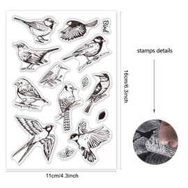 ORIGACH Realistic Birds Clear Stamps TPR Transparent Stamps with Acrylic Stamping Block for Card Making Decoration and DIY Scrapbooking