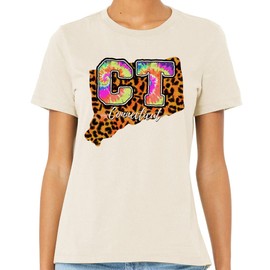 TeesAndTankYou Mixed Connecticut Leopard Print Tie Dye Shirt Unisex Medium Natural