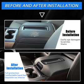 XYHGM Car Center Console Armrest Cover for Chevy Silverado & GMC Sierra 2014 2015-2018 Leather Anti-Scratch Central Arm Rest Box Lid Seat Cover Protector Accessories(W/Bucket Seat,Carbon Fibre+Black)