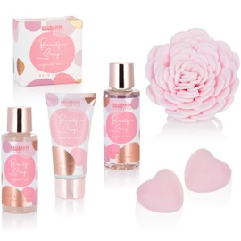 BRUBAKER Cosmetics Beauty Sleep Shower and Bath Set - Rose Fragrance - 7 Piece Women Gift Set - Gift for Girlfriend or Mum - Pink Rose Gold