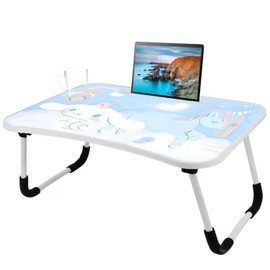 Kawaii Laptop Desk Foldable Kawaii Bed Desk Table Cute Folding Breakfast Tray Portable Lap Standing Desk Notebook Stand Reading Holder for Bed/Couch/Sofa/Floor (Blue)