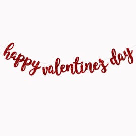 Valentines Day Banner, Happy Valentines Day Banner, Red Glittery Valentines Day Party Banner, 18 Pieces Letter Hanging String Garland for Valentines Day Decorations for Garland for Anniversary Banner