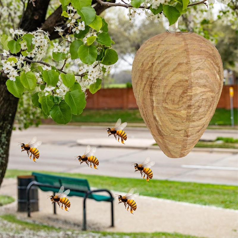 DECYOOL 4 Pack Paper Wasp Nest Decoy Hanging Wasp Nest