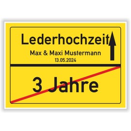 Gift Idea for Leather Wedding – 3 Years Married – Leather Wedding – Place Sign Picture Gift for Wedding Anniversary – Anniversary with Name and Date