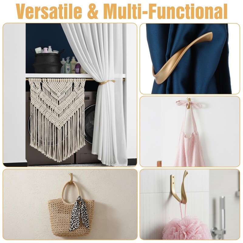 4 Pcs Gold Curtain Holdbacks, Heavy Duty Aluminum Alloy Wall