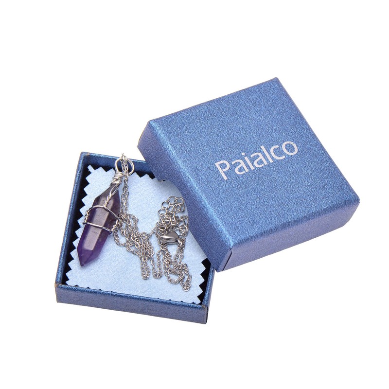 Paialco Natural Amethyst Crystal Point Wire Wrapped Pendant Necklace for