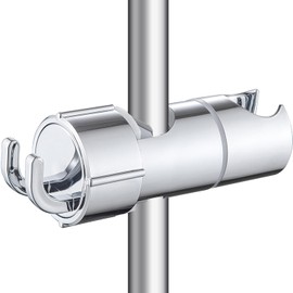 Universal Hand Shower Holder with 2 Hooks, Shower Head Holder for Shower Rail 360° Rotatable for Slide Bar 16-27 mm Outer Diameter Shower Holder ABS Grade Plastic Chrome-Plated Silver