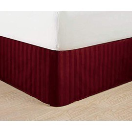 Elegant Comfort Wrinkle Free - 1500 Thread Count Egyptian Quality Stripe Bed Skirt - Pleated Tailored 14" Drop, Queen, Burgundy