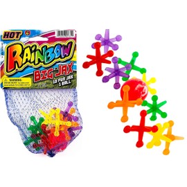 JA-RU Rainbow Big Jacks Game Set Retro. Large Hi Bounce Ball and 10 Large Colorful Soft Rubber Jax Toy. Party Favors Stocking Stuffer Retro Classics 731
