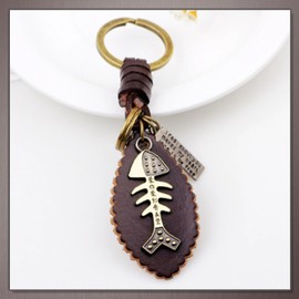 One Limitation AN219 Keyring, Keychain, Charm, Bone, Fish, Retro, Leather, Bronze, Men's, Women's,, brown (bronze)