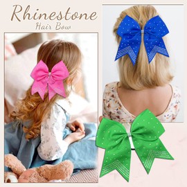 Hipcheer 12PCS 8" Rhinestones Large Cheer Hair Bows for Girls, Hand-made Grosgrain Ribbon Hair Accessories for Teen Girls Softball Cheerleader Sport (Hot pink/Pink)