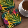Tropical Leaf Coaster Set, Exotic Floral Art 9cm Glossy Wood