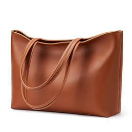 KALIDI Tote Bag Zipper Shoulder Bag Faux Leather Purses for Women Large Casual Handbag Work Dating College, Brown