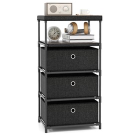 LOKO 3-Drawer Dresser with Shelf, Chest of Drawers with Fabric Bins, Industrial Storage Tower Unit with Metal Frame, Vertical Storage Organizer for Living Room (12" D x 16" W x 32" H (3 Drawers))