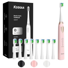 keosaa Sonic Toothbrush with 8 Brush Heads, Pink Electric Toothbrush for Women and Girls with Fast Charge 4 Hours Last 60 Days, 2-Min & 30s Smart Timer, IPX7 Waterproof, Type-C Charging