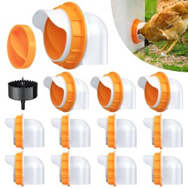 DSTANA Chicken Feeder No Waste 12 Ports Automatic Poultry Feeder with 12 Stopper & 1 Hole Saw, Weatherproof Reusable Gravity DIY Chicken Feeders Kits for Buckets, Barrels, Bins(Orange)