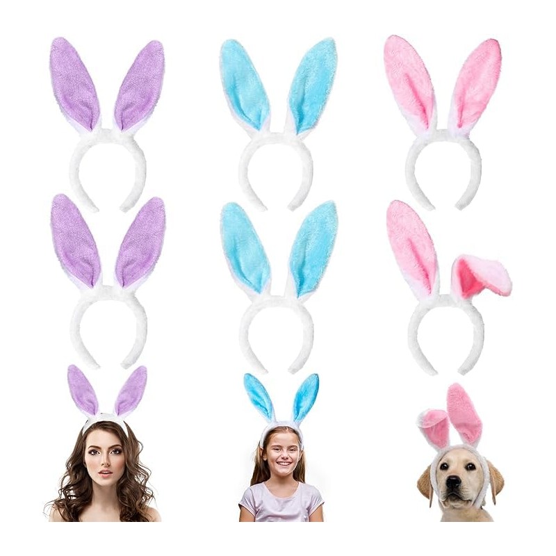 DIYDEC Pack of 6 Easter Bunny Ears, Plush Rabbit Ears,