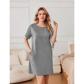 Ekouaer Nightgowns for Women Cotton Sleep Shirts Tshirt Nightshirt Casual Sleepdress Sleepwear with Pockets Light Gray XL