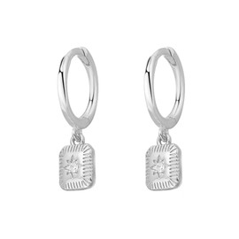 Vintage Square Drop Dangle Small Hoop Earrings for Women Girls 925 Sterling Silver Clear CZ Star Charms Drop Dangling Huggie Hoops Cartilage Hypoallergenic Jewelry Gifts Christmas (Silvery)