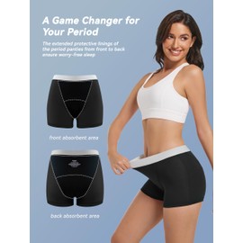 TIICHOO Period Underwear for Women Heavy Flow Leakproof Period Shorts for Day and Night Absorbency Pack of 3(Large, 3 Black)