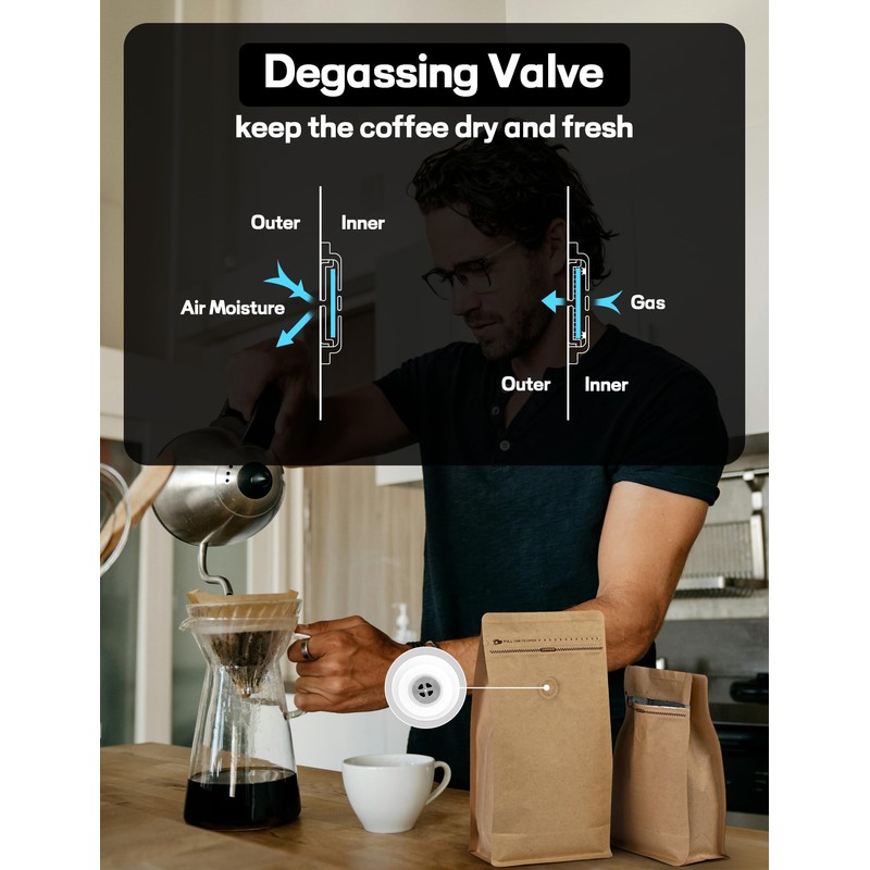 FireKylin 100 PCS Coffee Bags with Valve, (16 oz, 1