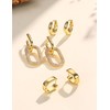 Florideco 3Pairs Chunky Gold Earrings Set 14K Gold Plated Hoop