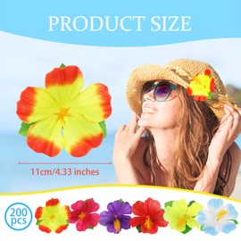 RMERVE Artificial Hibiscus Flowers, 6 Colors Tropical Decor Hawaiian Flowers Decorations for DIY Crafts, Summer Barbecues, Outings, Family Gatherings Party Decoration 200 Pcs